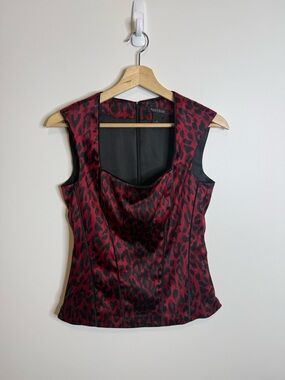 White House Black Market Burgundy and Black Leopard Satin Bustier Tank